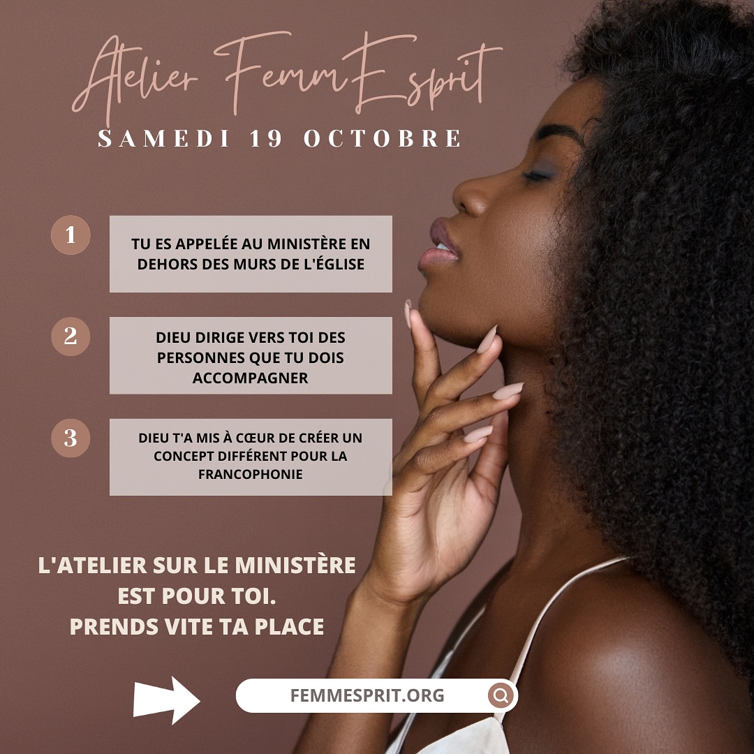 FemmEsprit's tweet photo. ATELIER FEMMESPRIT✨

Atelier sur le ministère prophétique et l'appel au ministère le 19 octobre 2024. 
Inscris-toi dès maintenant👇
https://t.co/TmKbVO8weh https://t.co/gAwWr0PFmJ