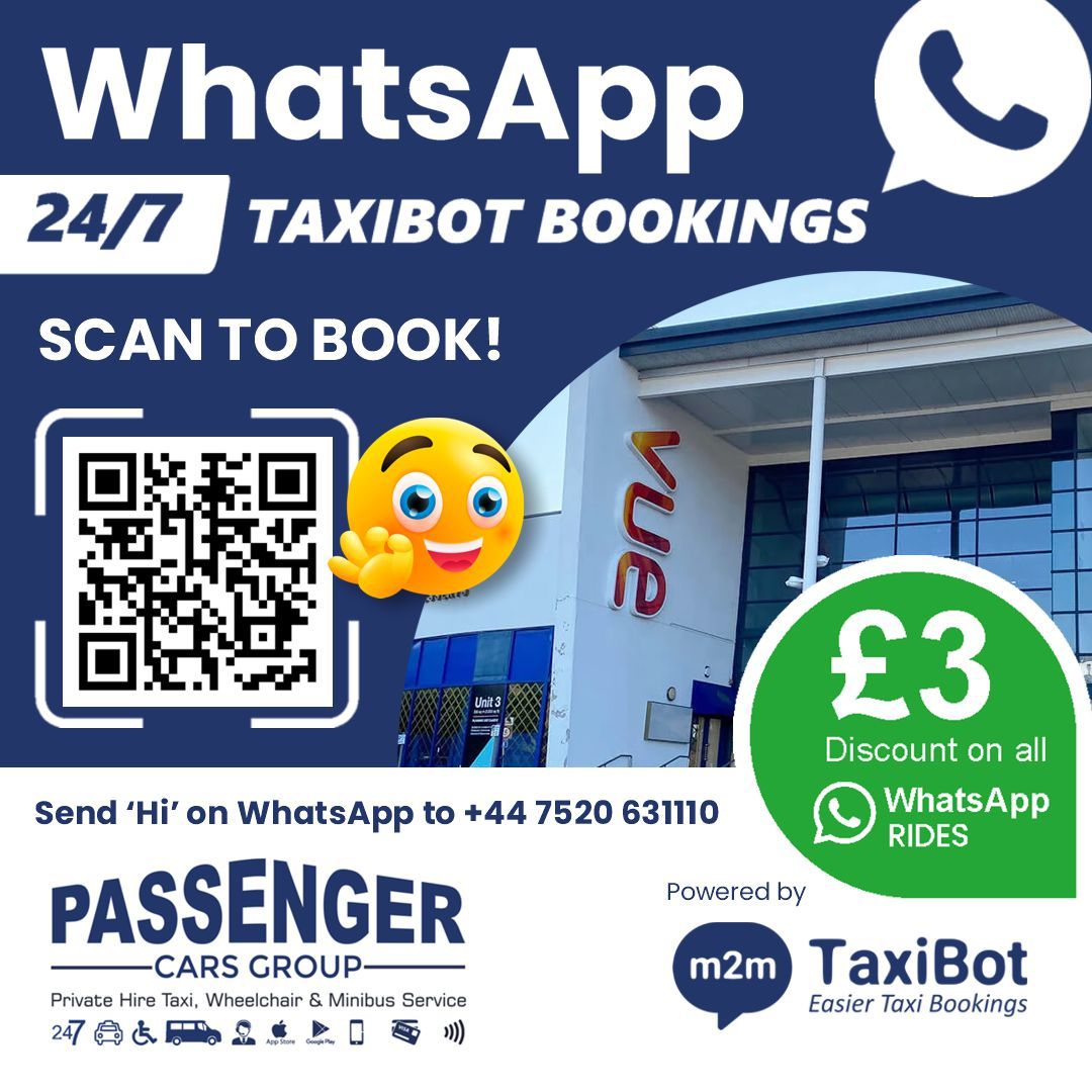 Book a Taxi using  Passenger Cars WhatsApp TaxiBot and get £3.00 off every ride 🚕

Its so easy! buff.ly/3JBNfrC

Save as Passenger Cars TaxiBot and just say Hi 🙌🙌

You can book a journey, get a quote or manage an existing booking without the need to speak to an agent.