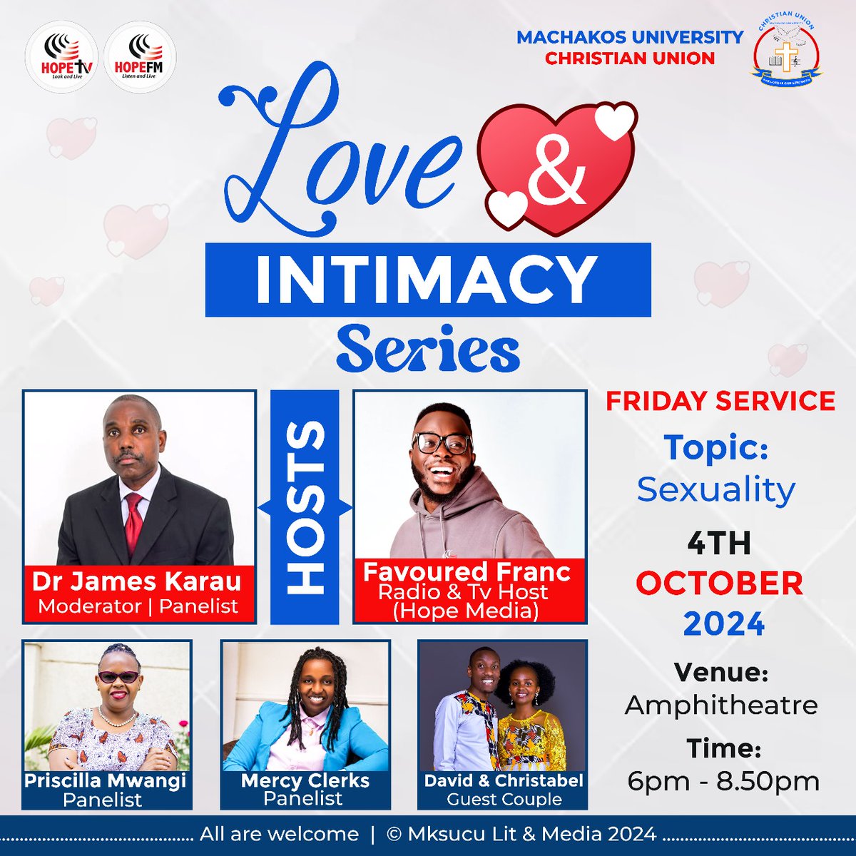 Favoured_Franc's tweet photo. Let's make a date this Friday at Machakos University Amphitheatre from 6pm to 9pm as we dive into "Sexuality" on the Love & Intimacy conversation series, courtesy of #TheOverflowShow.
#LifeInAbundance
#MarriageWorks
#LetsMakeItWork
#ListenAndLive
#LookAndLive https://t.co/ww1q7mEoMi