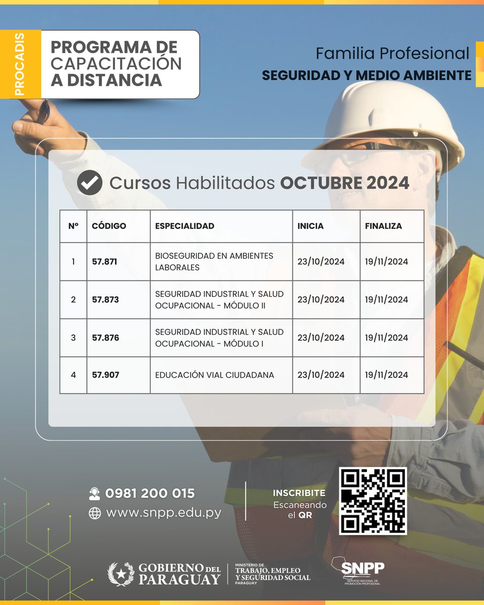 SNPP_Paraguay's tweet image. 👨🏫👩🏫𝘾𝙪𝙧𝙨𝙤𝙨 𝙃𝙖𝙗𝙞𝙡𝙞𝙩𝙖𝙙𝙤𝙨 - Octubre 
👉Modalidad
A DISTANCIA 👨🏻💻👩🏽💻
Sistema E-Learning 
Capacitate con nosotros, desde cualquier punto del país, habilitamos cursos totalmente gratuitos.
Fíjate en nuestro listado agrupados en distintas áreas de capacitación con…