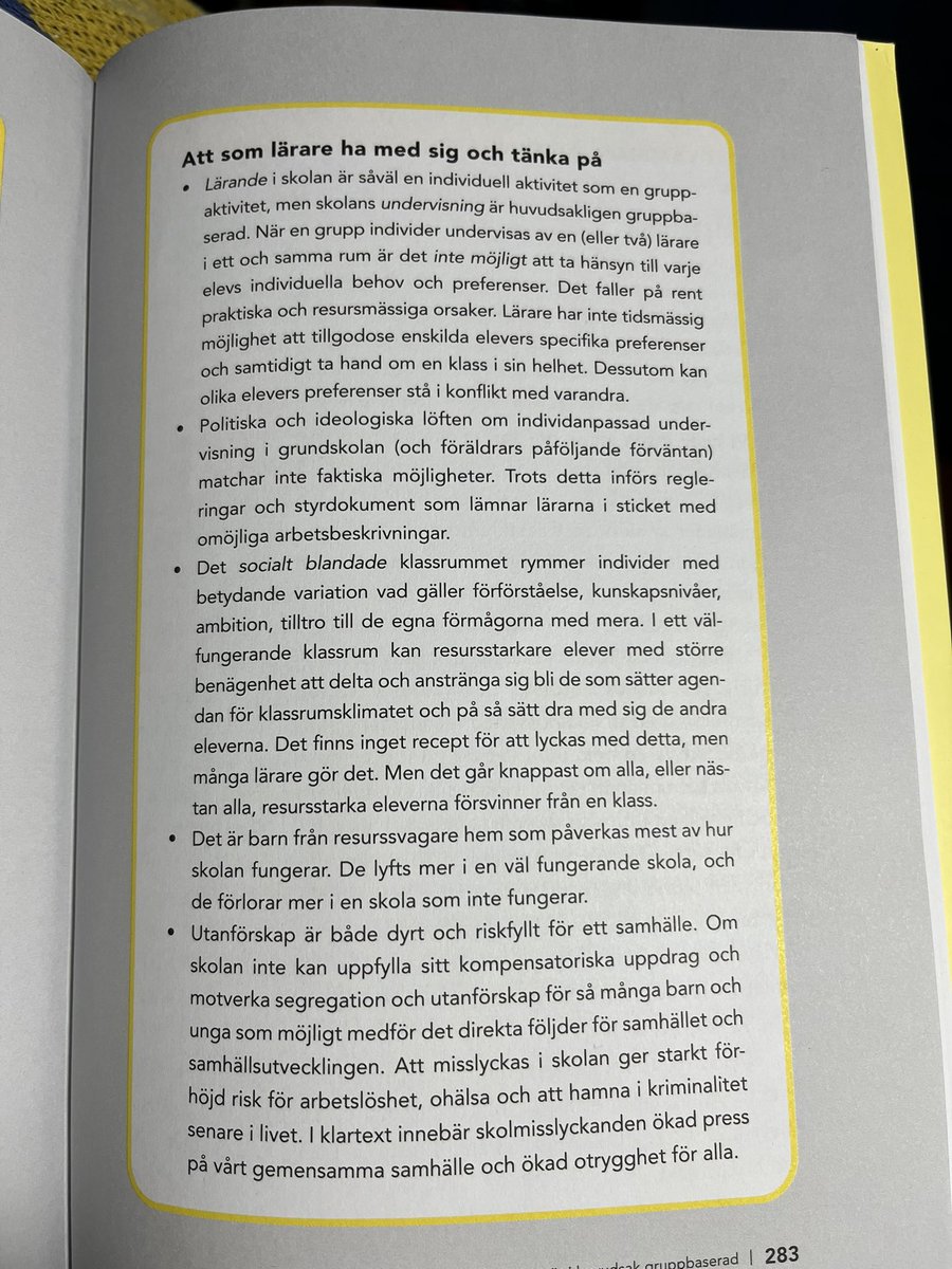En viktig bok för den svenska skolans kvalitet med flera aspekter av vikt för god undervisning och det kompensatoriska uppdraget. Slutklämmen 👌
