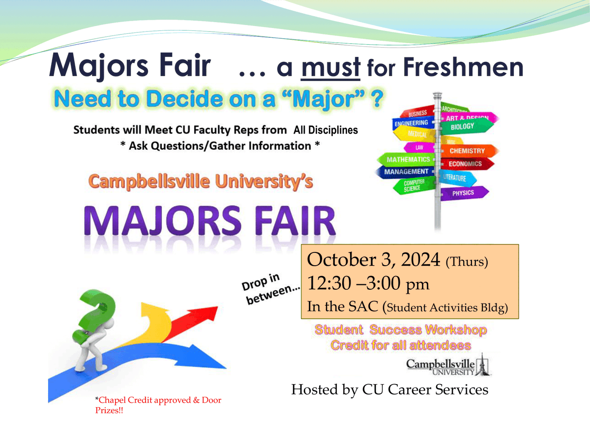 Our Majors Fair is tomorrow! Come see us in the Student Activities Center (SAC) from 12:30 - 3:00 p.m.