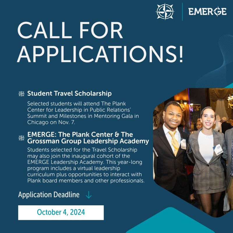 Opportunity for
<a href="/MaybornUNT/">Frank W. and Sue Mayborn School of Journalism</a> #PR students. Plank Center Leadership Academy. Year-long virtual program. Engage with industry pros. Must be a JR, SR or grad PR student. Apply by Oct. 4 ➡️ bit.ly/4efTxur!  #PlankCenterPR #PlankCenter #PublicRelations #Summit