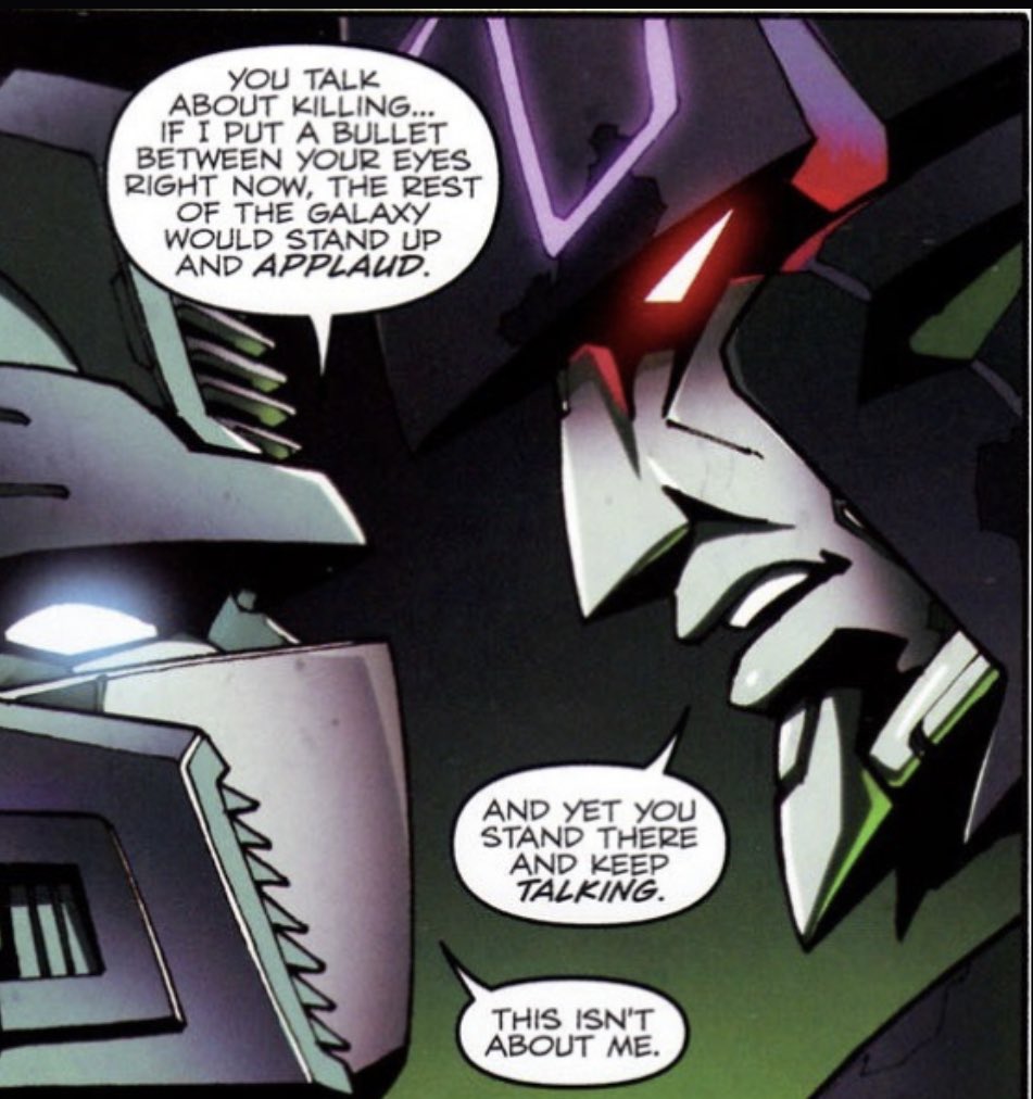 RobotF1sh's tweet image. If you’re getting into transformers because of tfo and want more peak megop, I’m BEGGING you to read their chaos theory issue. This is them at their messiest and also an amazing exploration of their relationship and feelings towards eachother