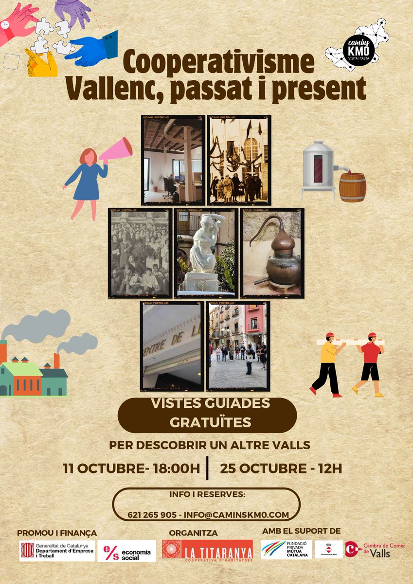 La Titaranya SCCL (@titaranya) on Twitter photo Visites guiades gratuïtes per descobrir el cooperativisme vallenc.
Divendres 11 d'octubre a les 6 de la tarda i 25 a les 12h Inscripció prèvia al 621265905 o a info@caminskm0.com
latitaranya.coop/2024/10/02/vis… Visites guiades gratuïtes per descobrir el cooperativisme vallenc.
Divendres 11 d'octubre a les 6 de la tarda i 25 a les 12h Inscripció prèvia al 621265905 o a info@caminskm0.com
latitaranya.coop/2024/10/02/vis…