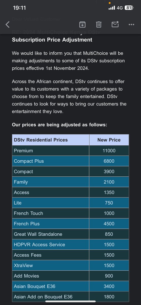 NanjalaChebet's tweet image. So @DStv_Kenya has just decided to increase subscription prices starting November 1st. #Multichoice #DSTV
I’m not paying this new fee. I’m not boarding. Will I pay for SHA or DSTV? What is the reason for the increase ?
Kindly share all the sites where we can stream sports. 😏🙁