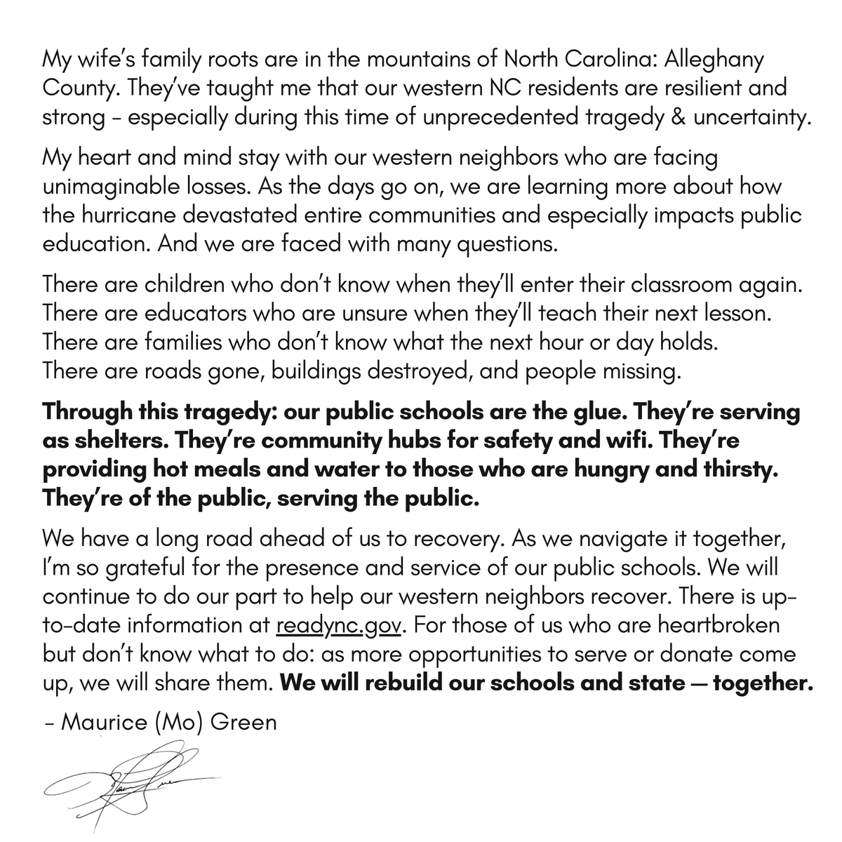 We have a long road ahead of us to recovery. As we navigate it, I'm so grateful for the presence and service of our public schools. 

We will rebuild our schools and state — together.