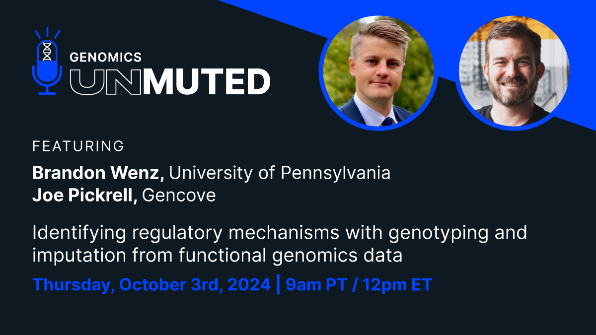 Gencove's tweet photo. Tomorrow we’re sitting down with Brandon Wenz @PennMedicine to explore how joint genotyping, chromatin accessibility peak calling, and context-specific caQTL identification can reveal the genetic mechanisms that influence gene expression. Join here: https://t.co/ekTtaVABTi https://t.co/qMd49W8YBd