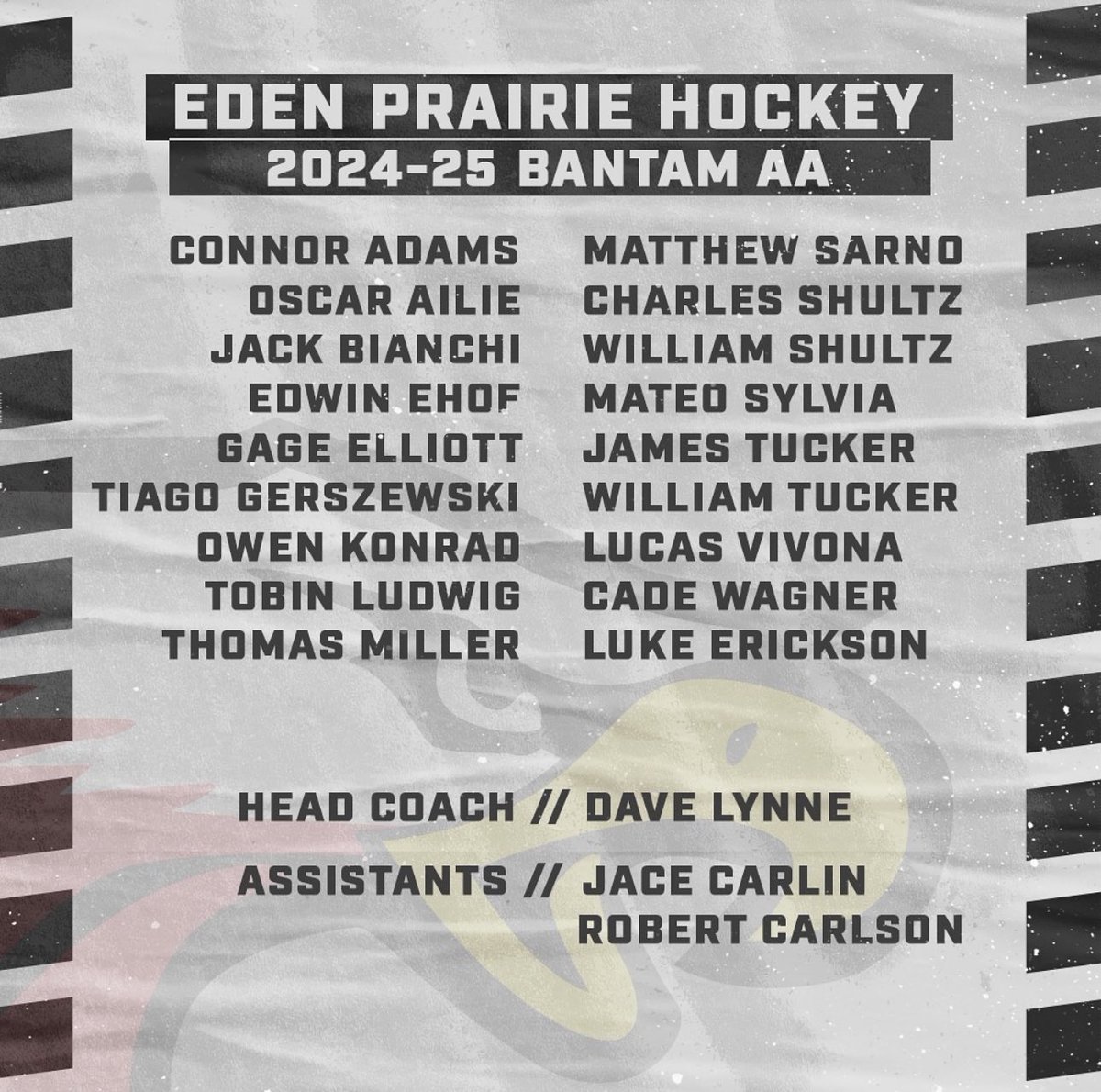We’re excited to announce the 2024-2025 Eden Prairie Bantam AA Hockey team! Looking forward to an incredible season ahead—let’s go Eagles! 🦅🏒 #EPHockey #BantamAA #GoEagles