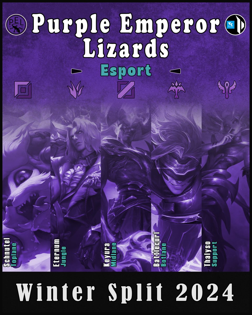 Auch unsere #esportLizards sind wieder dabei mit Vereinslegende <a href="/Schnutel1/">Schnutel</a>! Auf adc haben wir ein neues Gesicht, aber sonst bleiben alle gleich. 

Das Roster:

⬆️: <a href="/Schnutel1/">Schnutel</a> 
🏕️: #Eternum
➡️: <a href="/Keyura586/">Keyura</a> 
🏹: #Battlecurl
🩺: #Thalyso

#PEL