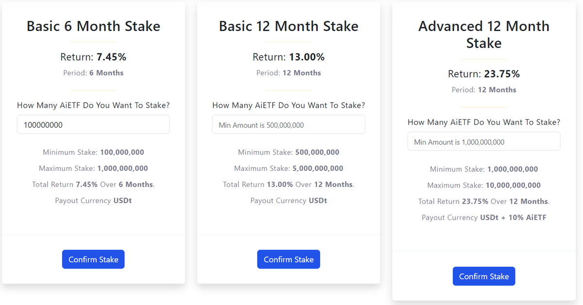 AiETFCrypto's tweet photo. 🚀 Staking is Hours Away from Launch! 🔥

Get ready to earn with our new options:

🔒 6M: 7.45% APY (min 100M AiETF)
🔒 12M: 13% APY (min 500M AiETF)
💎 Adv. 12M: 23.75% APY + 10% Bonus (min 1B AiETF)
💰 Payouts in USDt straight to your AiETF Wallet! 💹

Don’t miss this.⏳✨ https://t.co/3BGFpMFx96