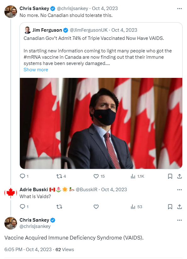 Moments ago, David Eby challenged John Rustad on his candidate <a href="/chrisjsankey/">not Chris sankey</a>'s belief that vaccines cause AIDS. Rustad and his candidates are more focused on dangerous internet conspiracies than on the things that really matter to people.