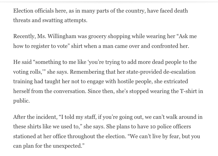 Election director in Georgia tells <a href="/cam_joseph/">Cameron Joseph</a> she was harassed at the grocery store while wearing a T-shirt saying "ask me how to register to vote." csmonitor.com/USA/Politics/2…