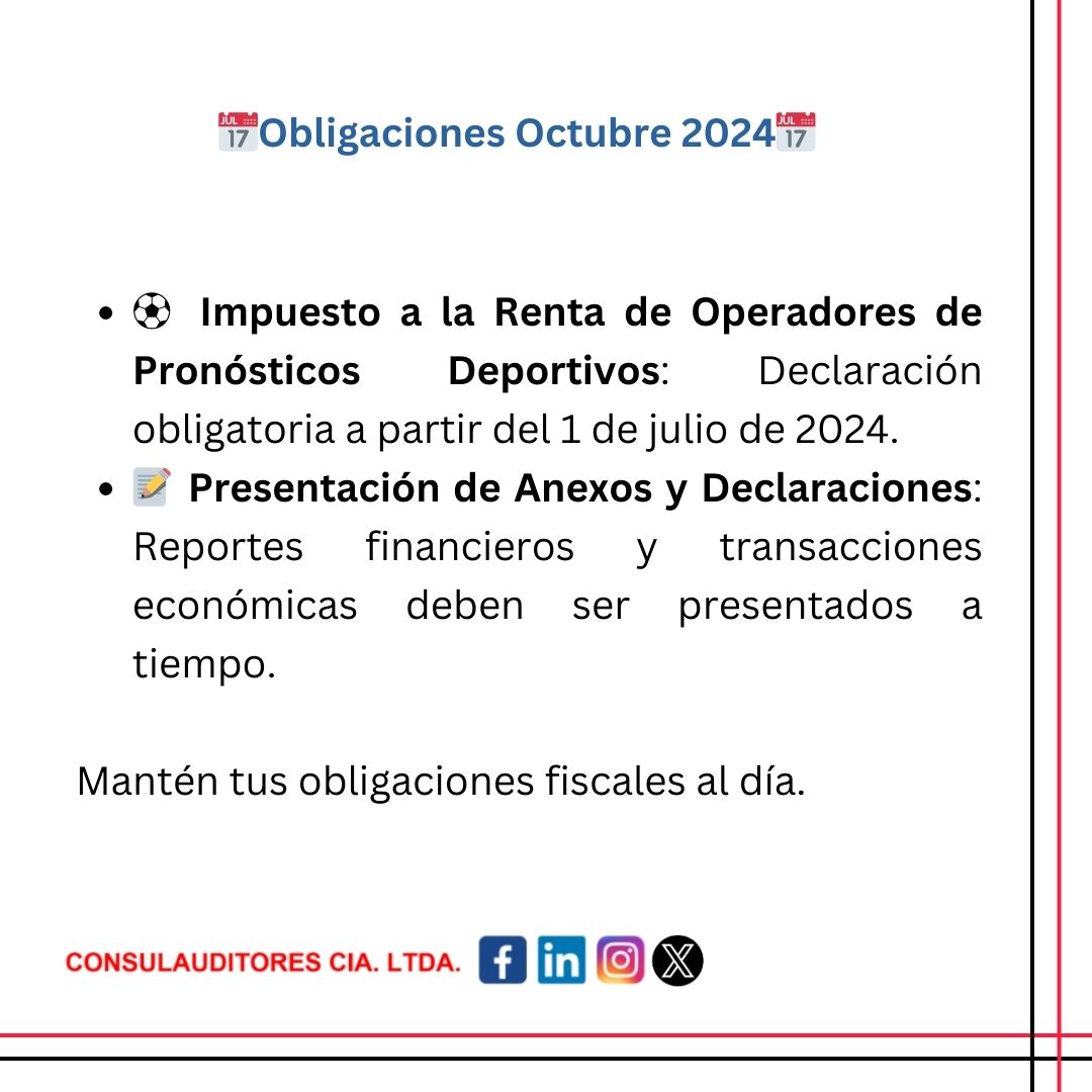 auditor_uio's tweet image. ⏰¡No dejes para el último momento! 🎯

#Consulauditores #IVA2024 #SCVS #ObligacionesEmpresariales #DécimoCuartoSueldo #ContribuyentesEcuador #Impuestos #DeclaracionesTributarias