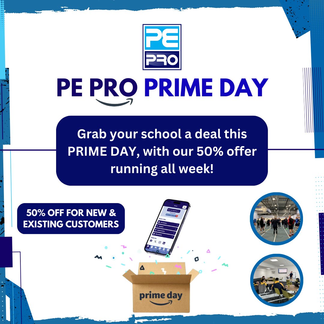 PE PRO (@pe_proapp) on Twitter photo PE PRO PRIME DAY!
We're excited to confirm our Prime Day offer, running for the next 7 days 📅
Any school, new or existing, wanting to subscribe for the next 12 months will receive a 50% discount on sign up between 02/10/24 - 09/10/24.
Email enquiries@peproapp.com to claim💰 PE PRO PRIME DAY!
We're excited to confirm our Prime Day offer, running for the next 7 days 📅
Any school, new or existing, wanting to subscribe for the next 12 months will receive a 50% discount on sign up between 02/10/24 - 09/10/24.
Email enquiries@peproapp.com to claim💰