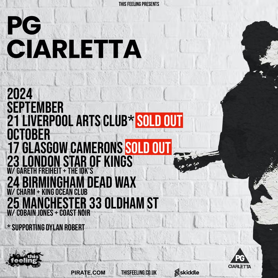 October supports added. 🙏

All supports have now been added for my debut English headline tour shows this month in London, Birmingham &amp; Manchester. 🔥

All shows are gonna be class &amp; tickets are on sale below. ⬇️

🎫: thisfeeling.co.uk/pgciarletta