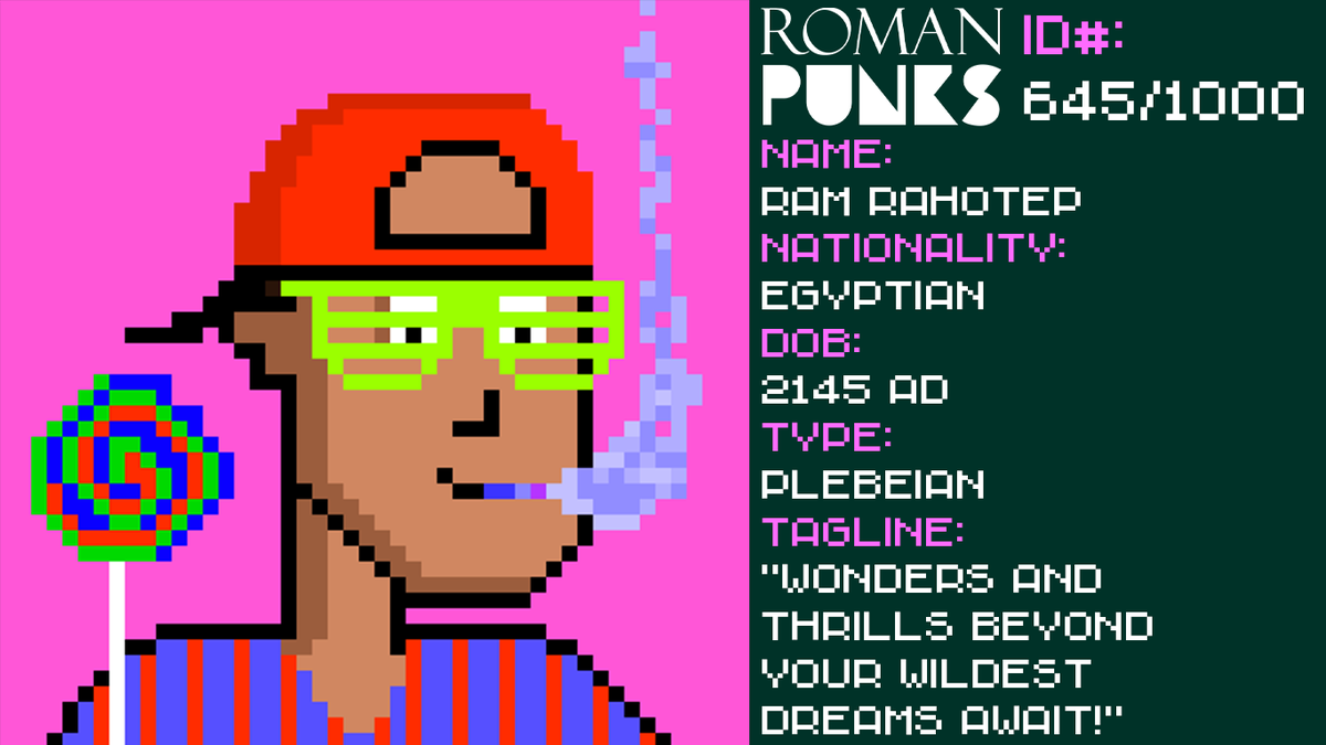 🏛️🐺🦅🌈

RomanPunk#645 - Ram Rahotep

Born 2145 AD in Luxor-Thebes, Ram is a degenerate carnie who operates the “Daedalus Drop” carnival ride at the midway in the Neo-Carthage souk. This tower—a thrilling descent emulating the mythic fall of Icarus—has become a premier