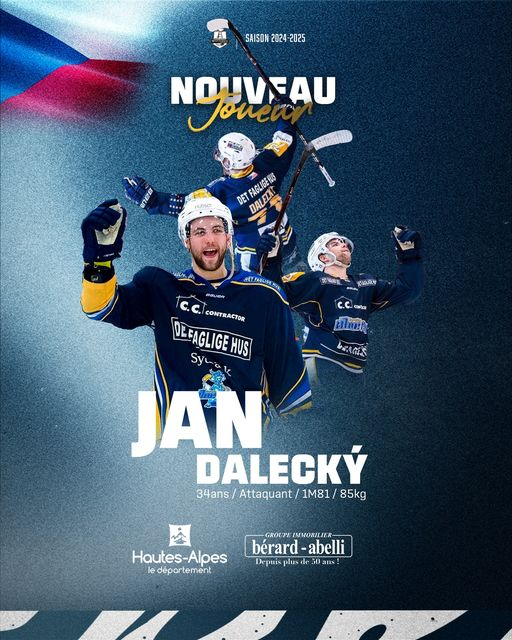 GapHockeyTV's tweet photo. #TRANSFERT2425
Une jolie arrivée Offensive chez les Rapaces avec JAN DALECKY ! Ailier Droit Tchèque de 34ans !
Fiche EP: Jan Dalecký - Stats, Contract, Salary & More (https://t.co/Vtrn9HomjX) https://t.co/nvHqQCMXgX
