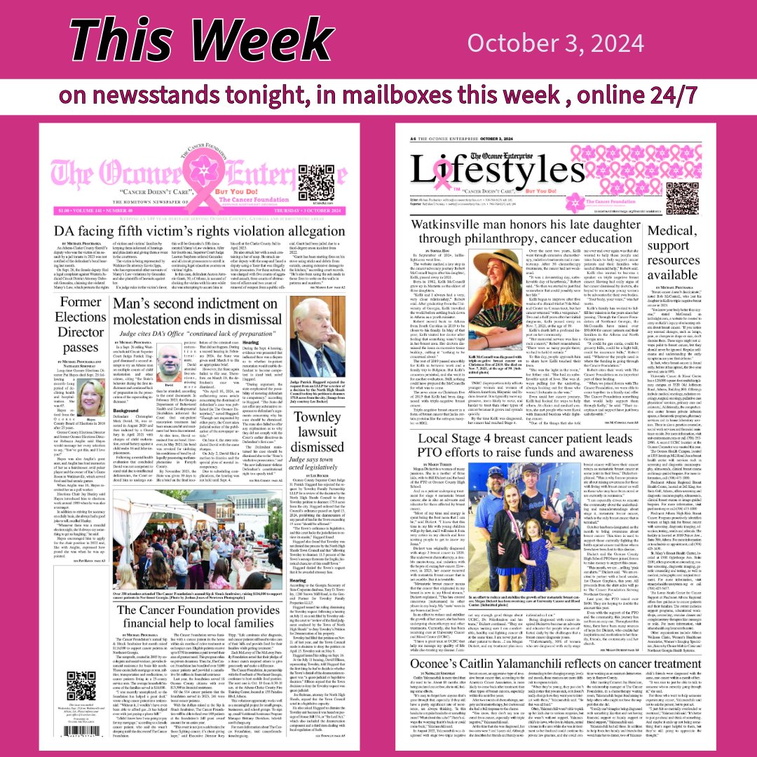 Oconee Enterprise (@theoenews) on Twitter photo In partnership with our friends at <a href="/TCF_GA/">TheCancerFoundation</a> , be sure to make plans to read this week's edition of The Oconee Enterprise. Subscribe online at OconeeEnterprise.com and keep an eye on this feed for more throughout the month of October. In partnership with our friends at <a href="/TCF_GA/">TheCancerFoundation</a> , be sure to make plans to read this week's edition of The Oconee Enterprise. Subscribe online at OconeeEnterprise.com and keep an eye on this feed for more throughout the month of October.