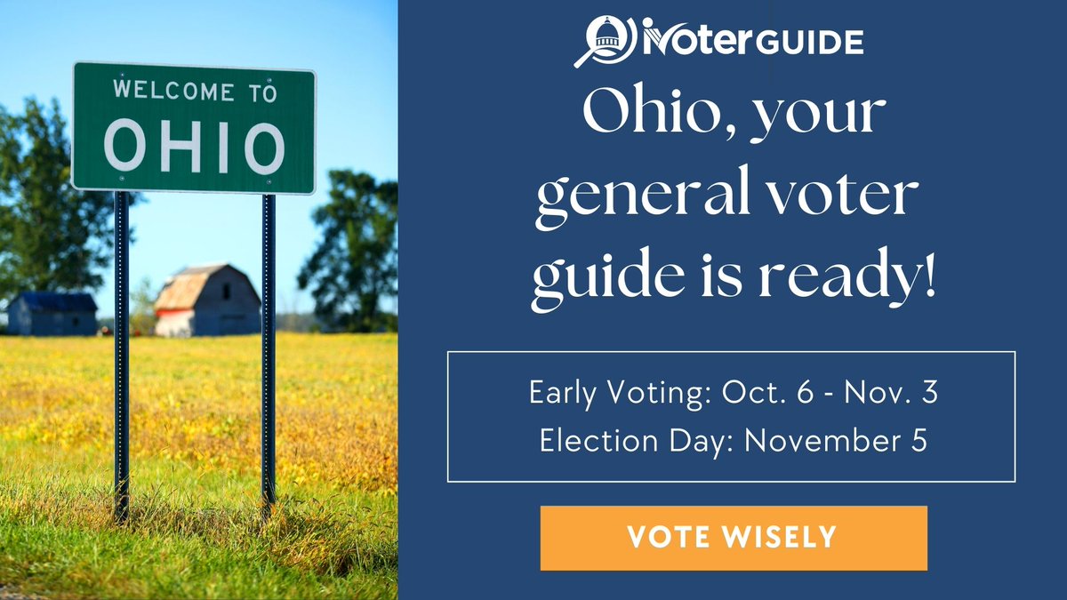 SAZPatriot's tweet photo. OHIO! Your general election voter guide is ready! Early voting is Oct. 6 to Nov. 3. Make sure to check out your voter guide before you head to the polls! 

https://t.co/zR2UY9KjZU

#Ohio #GeneralElection https://t.co/aoXKxeu1um