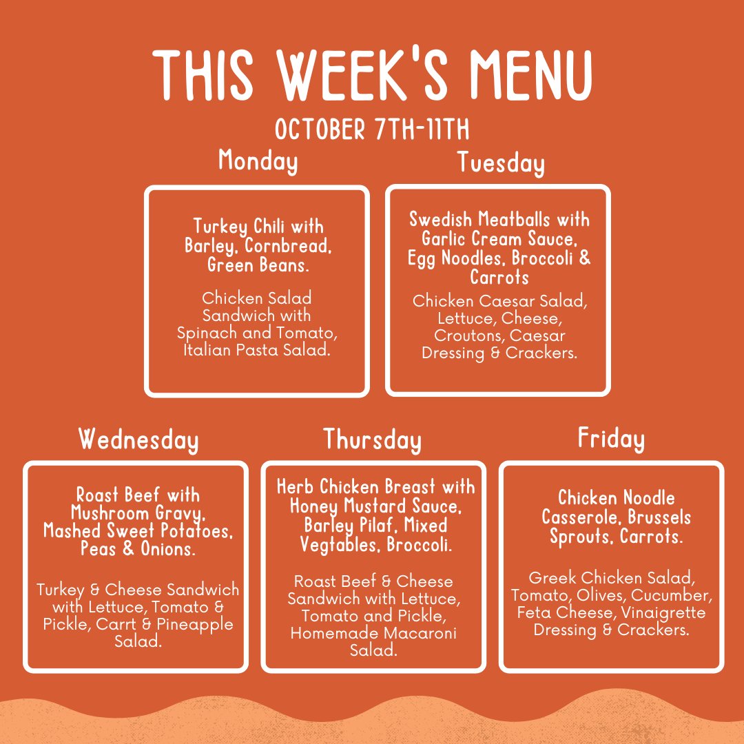Get ready for a delicious week ahead!  All meals include 1% low-fat milk and a delightful dessert.

To view our full menu visit us at mowlb.org

#MenuMonday #MealsonWheelsofLongBeach
#MakeaDifference #NonProfit