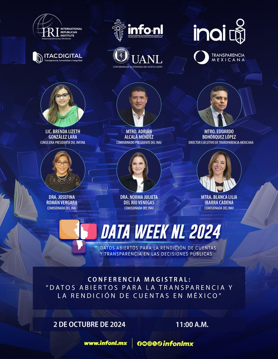 INFONLMX's tweet photo. #HoyEnLaFIL | En el marco de las actividades de la @ferialibromty el @infonlmx y @iriglobal presentan la tercera edición del #DataWeekNL desde el Stand 130 del INAI-INFONL-UANL
📆 Miércoles 2 de octubre
⏰ 11:00 horas
📹 Transmisión en vivo por YouTube
https://t.co/IM73CWtzg1 https://t.co/EJ5Swb6oHu