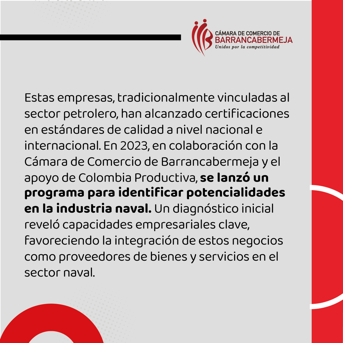 ccbarrancabja's tweet photo. Con el fin de diversificar nuestra economía y potenciar la inclusión de los empresarios del Clúster de Bienes y Servicios, la Cámara de Comercio  ha puesto en marcha nuevas estrategias para integrarlos como proveedores clave en la industria astillera. ⏬ https://t.co/5lDzJuHooY