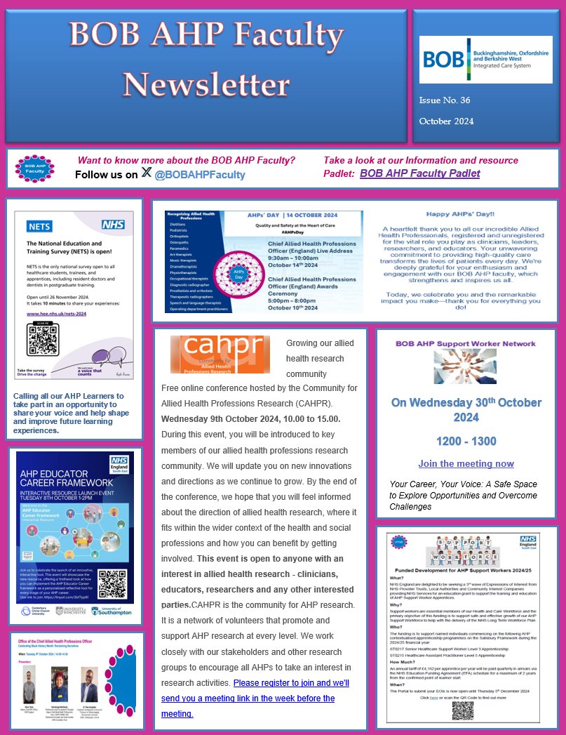 October 2024 Edition of AHP Faculty Newsletter
BOB AHP Support worker Network meeting
Apprenticeship Grants EOI
