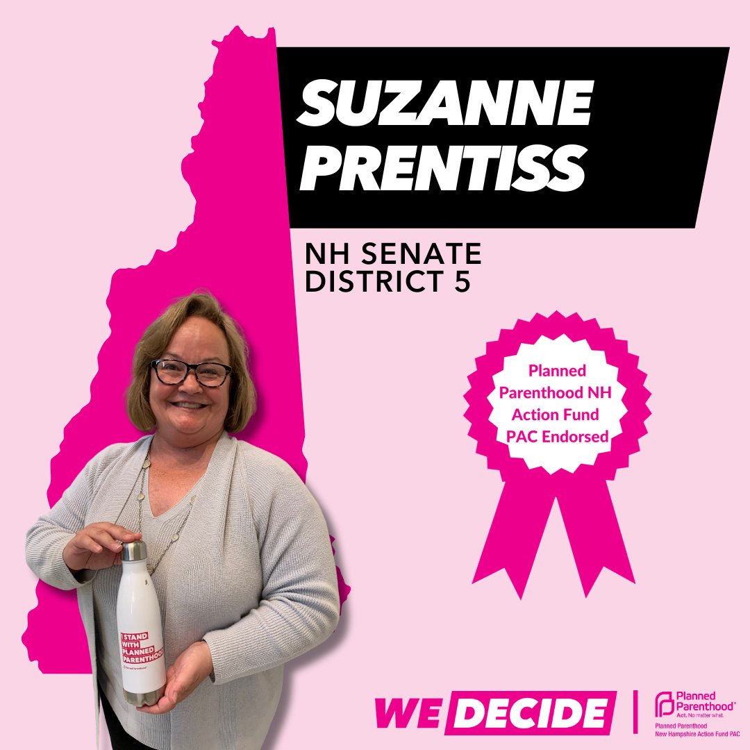 PPNHAFPAC's tweet photo. PPNHAF PAC is proud to endorse @PrentissSuzanne for Senate District 5, who knows firsthand the importance of strong public health initiatives in New Hampshire. #NHPolitics https://t.co/q3sKlz5vhJ