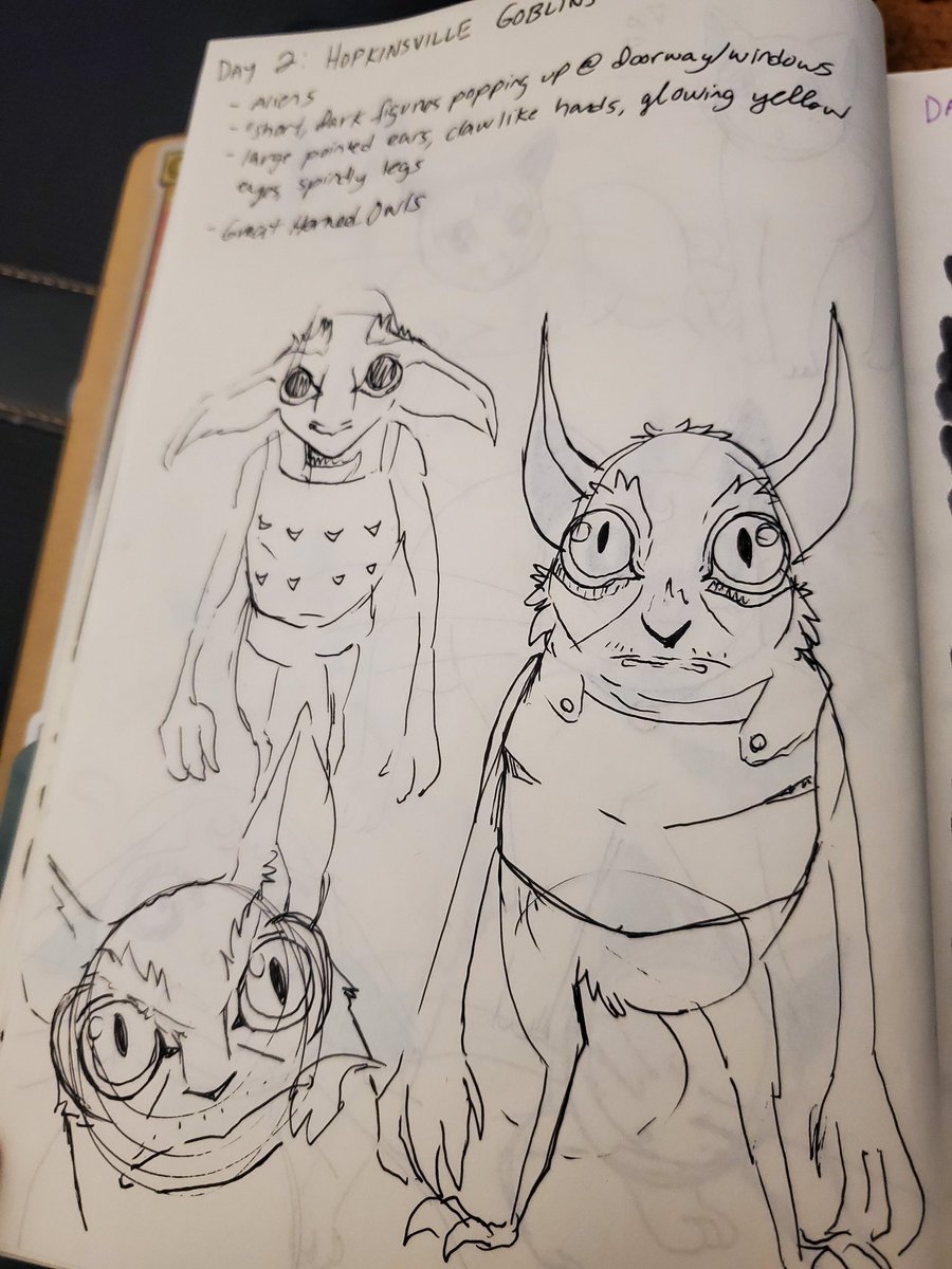 coldpups's tweet image. Day 2! Hopkinsville Goblin 👁👁 and concept sketches because I had literally never heard of this one before lmaoo
This will be a running theme