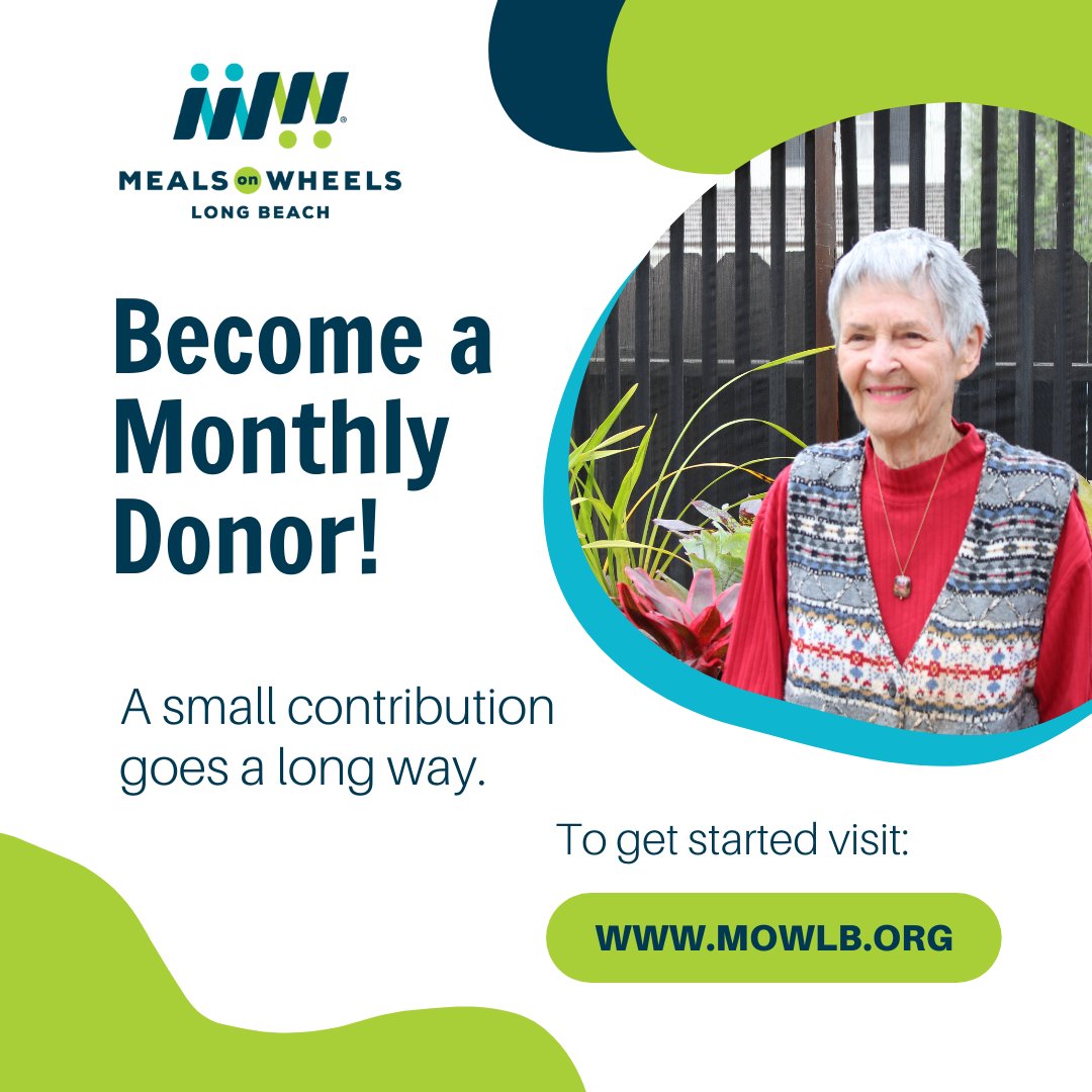 Every contribution, no matter the size, makes a huge difference. Together, we can achieve more!

Sign up and start making a difference today.  To get started, go to mowlb.org 

 #MonthlyDonor #MealsonWheelsofLongBeach #Support #MakeADifference #Community #NonProfit