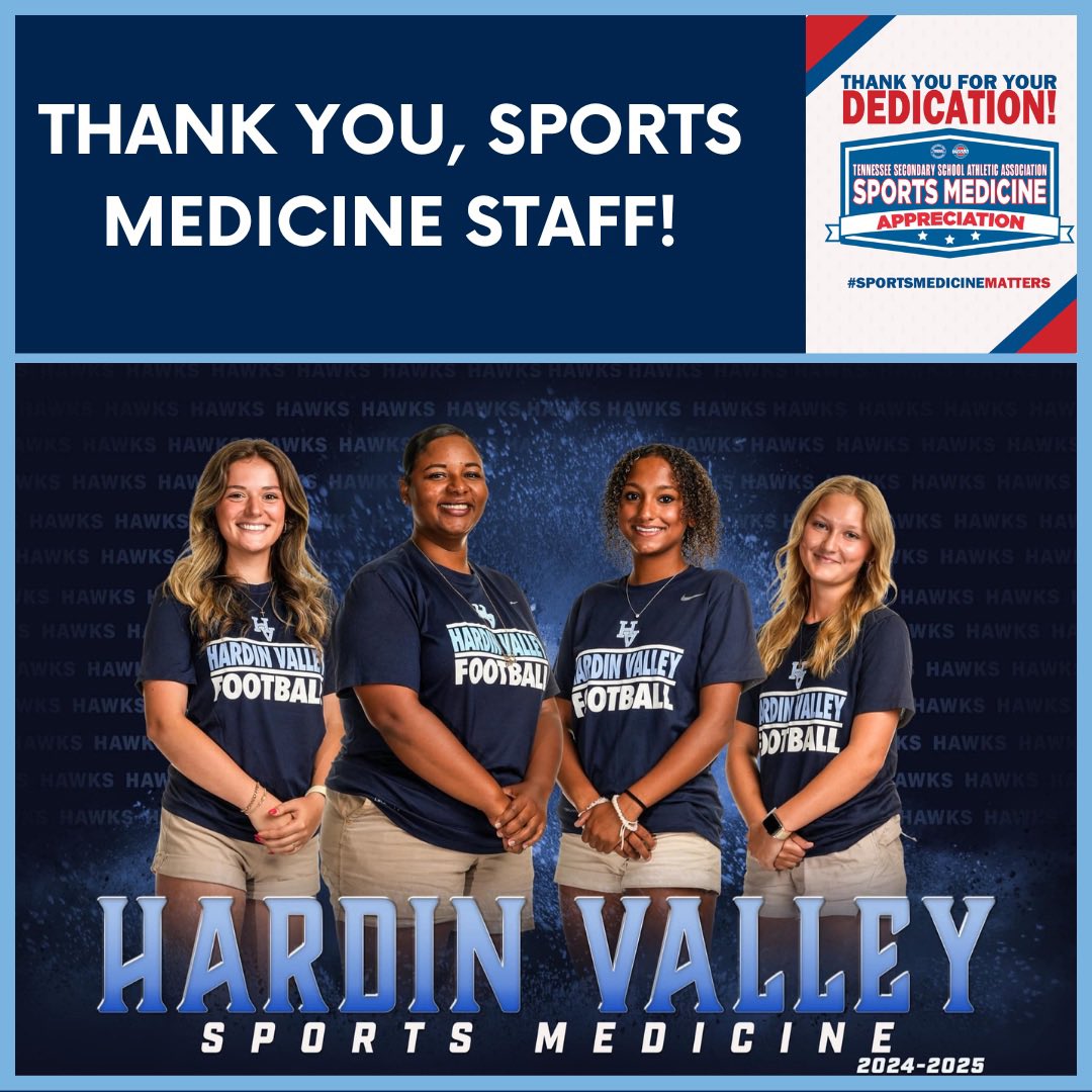 HVA_Football's tweet photo. For TSSAA Sports Medicine Appreciation Week, we want to say a huge thank you to our Head Trainer, Cindi Juarez-Logan, and her incredible team of student trainers. We could not operate day to day without their efforts and we appreciate all they do for us!

R.I.S.E. https://t.co/oL4YTYIt71