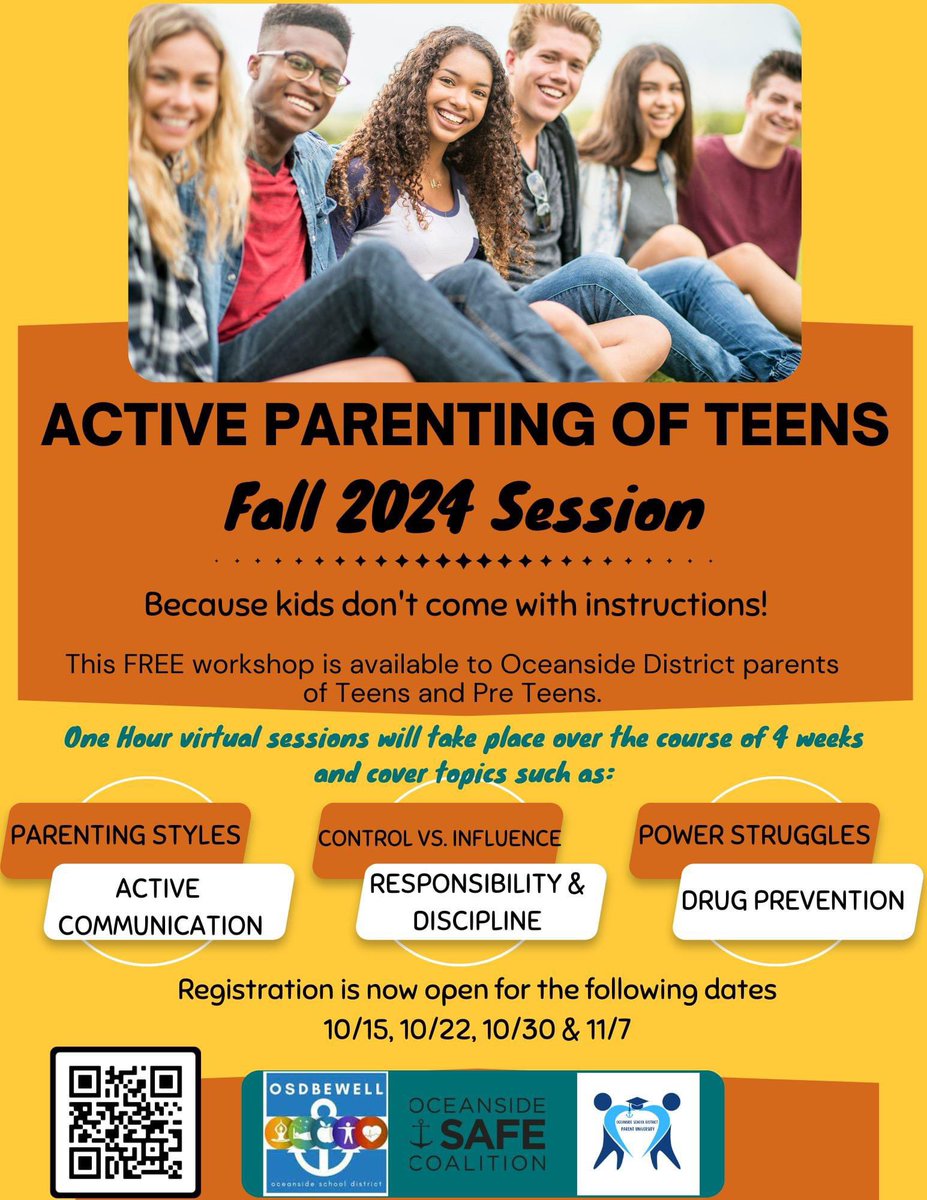 Registration is open for the Fall Session of Active Parenting of Teens!

If you are an OMS or OHS Parent and interested in taking this FREE virtual workshop please register ASAP to secure your spot as space is limited. 

Register directly at this link! : docs.google.com/forms/d/e/1FAI…