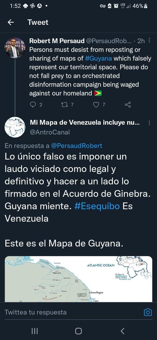 AntroCanal's tweet photo. #UnDiaComoHoy El Secretario de Fronteras de la Cancillería de Guyana pide no publicar el verdadero mapa de su país.  Eso significa que la mediática de #MiMapa va en buen camino, camino al Este de la Nación!

Sigamos divulgando el mapa de Guyana! #EsequiboEsVenezuela #2Oct 2022 https://t.co/JJqCKOJUJI