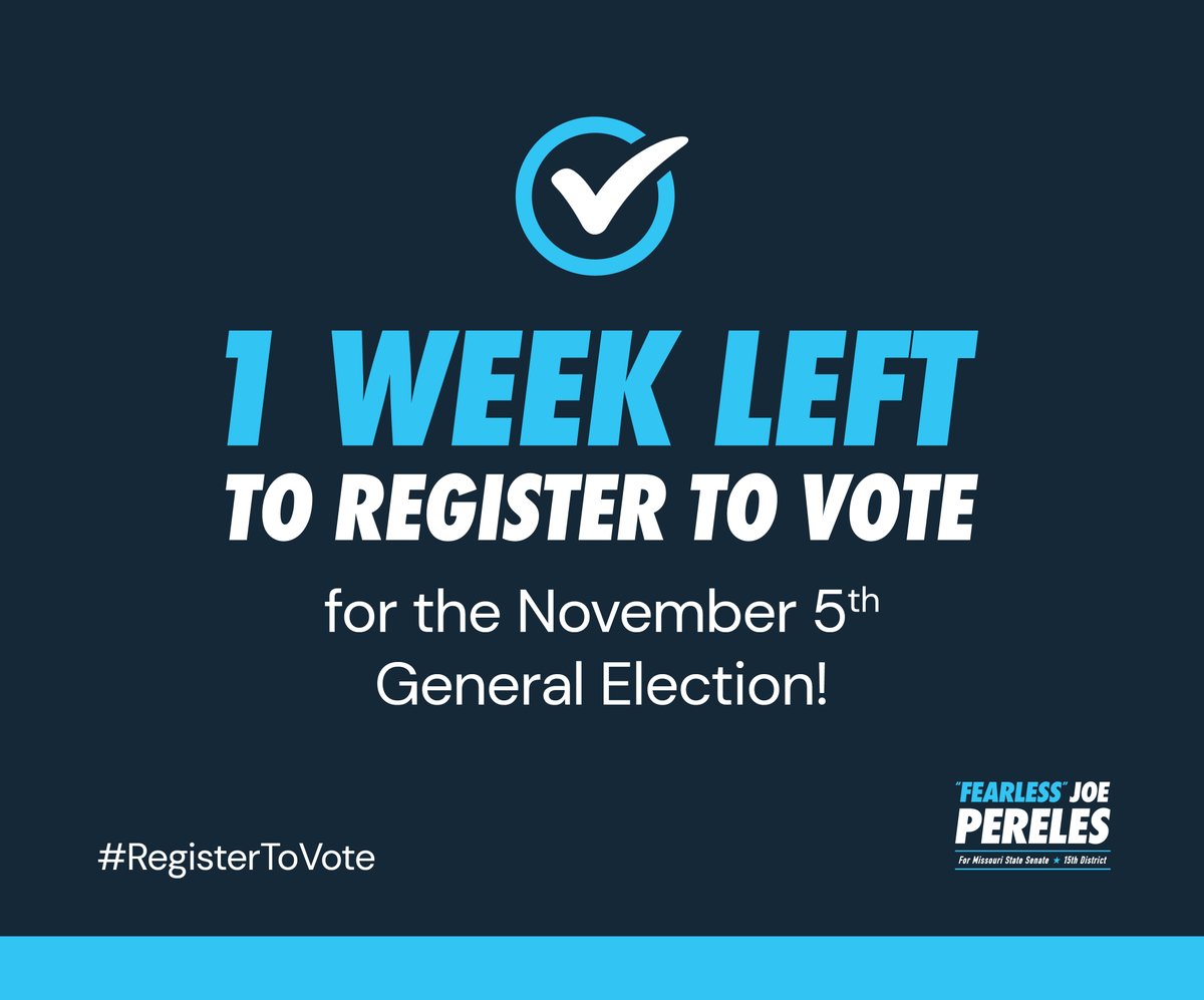 The deadline to register to vote in Missouri is ONE WEEK from today. Be sure to check that you are registered at the correct address and have a plan to vote on Tuesday, November 5th!

Click here to check your registration and find your polling place:
sos.mo.gov/elections/goVo…