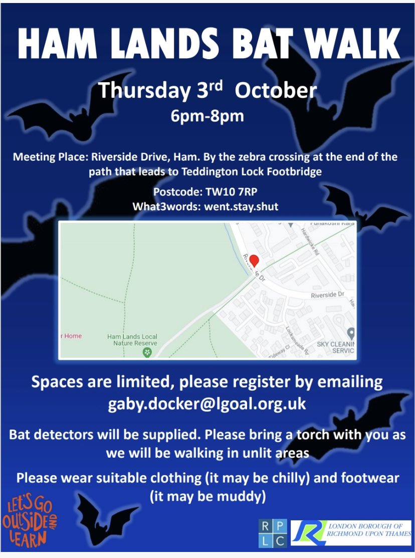 Let's Go Outside & Learn (@letoutside) on Twitter photo We still have a few spaces for our bat walk in Ham Lands tomorrow evening. Email gaby.docker@lgoal.org.uk if you'd like to book a spot We still have a few spaces for our bat walk in Ham Lands tomorrow evening. Email gaby.docker@lgoal.org.uk if you'd like to book a spot