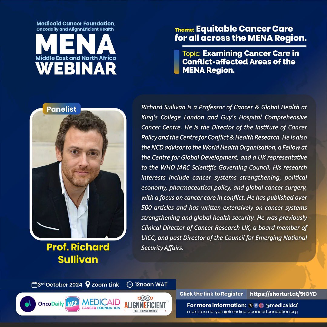 MedicaidCFPrograms (@medicaidcfp) on Twitter photo Meet Our Panelists Dr. Hisham
AI-Ghazali, Prof. Dr. M. Tezer Kutluk <a href="/mtkutluk/">Tezer Kutluk</a> , Dr. Nazik Hammad <a href="/nazik_hammad/">Nazik Hammad</a> and Prof. Richard Sullivan <a href="/SullivanProf/">Richard Sullivan</a>
Join us on the Middle East & North Africa (MENA) Regional Webinar on October 3, 2024. This event will explore critical issues Meet Our Panelists Dr. Hisham
AI-Ghazali, Prof. Dr. M. Tezer Kutluk <a href="/mtkutluk/">Tezer Kutluk</a> , Dr. Nazik Hammad <a href="/nazik_hammad/">Nazik Hammad</a> and Prof. Richard Sullivan <a href="/SullivanProf/">Richard Sullivan</a>
Join us on the Middle East & North Africa (MENA) Regional Webinar on October 3, 2024. This event will explore critical issues