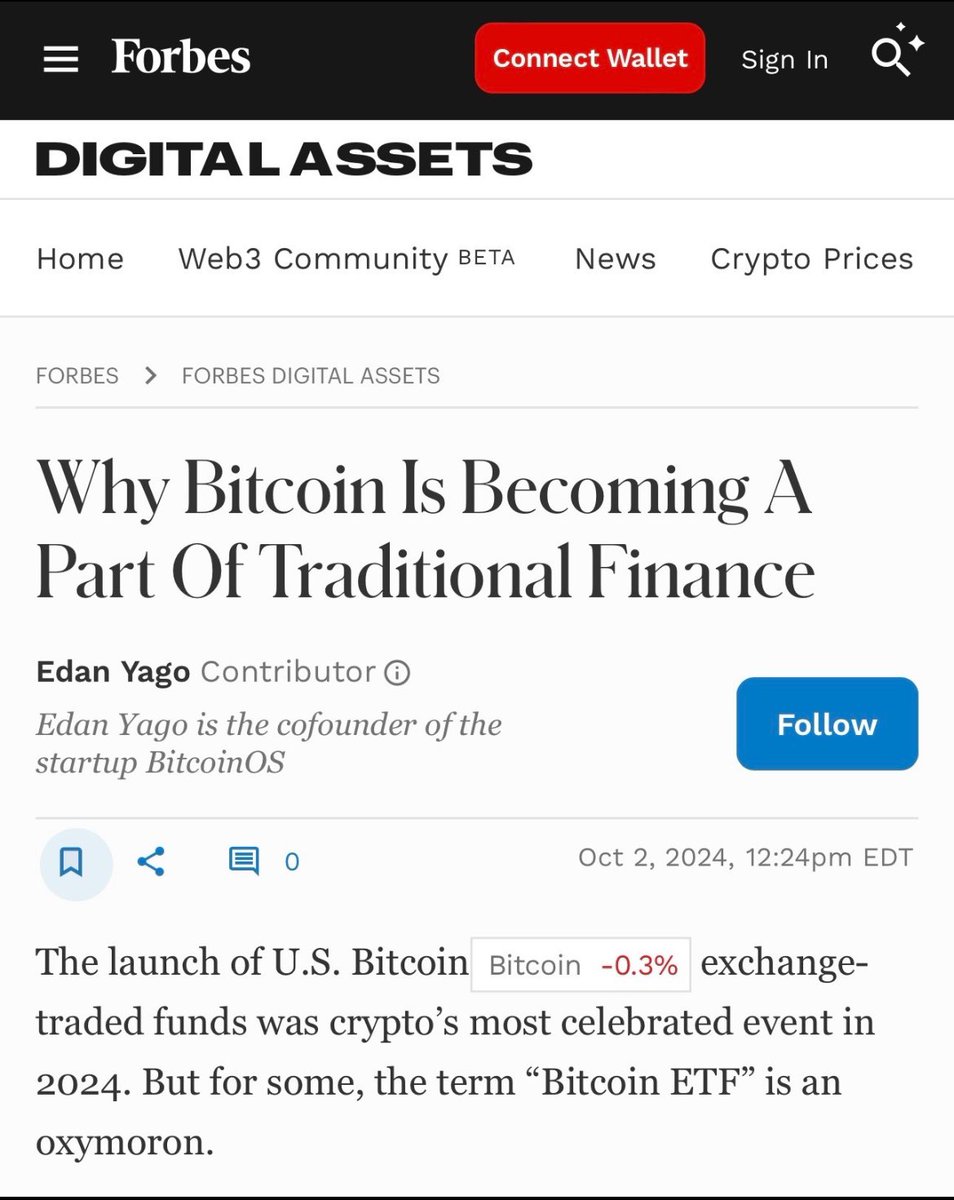 RateYourXchange's tweet photo. NEW‼️: “Why #Bitcoin is becoming a part of traditional finance” published in Forbes.

Are they beginning to understand? https://t.co/CENpTqmsBO