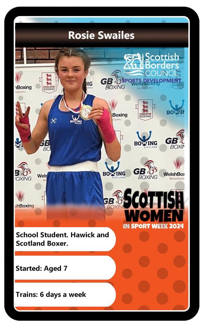 Our second profile this week is Rosie from Hawick Boxing Club. Rosie fits in her training and competitions alongside school work and she is doing amazingly. #SheCanSheWill Congratulations to our double gold medal winning young athlete.