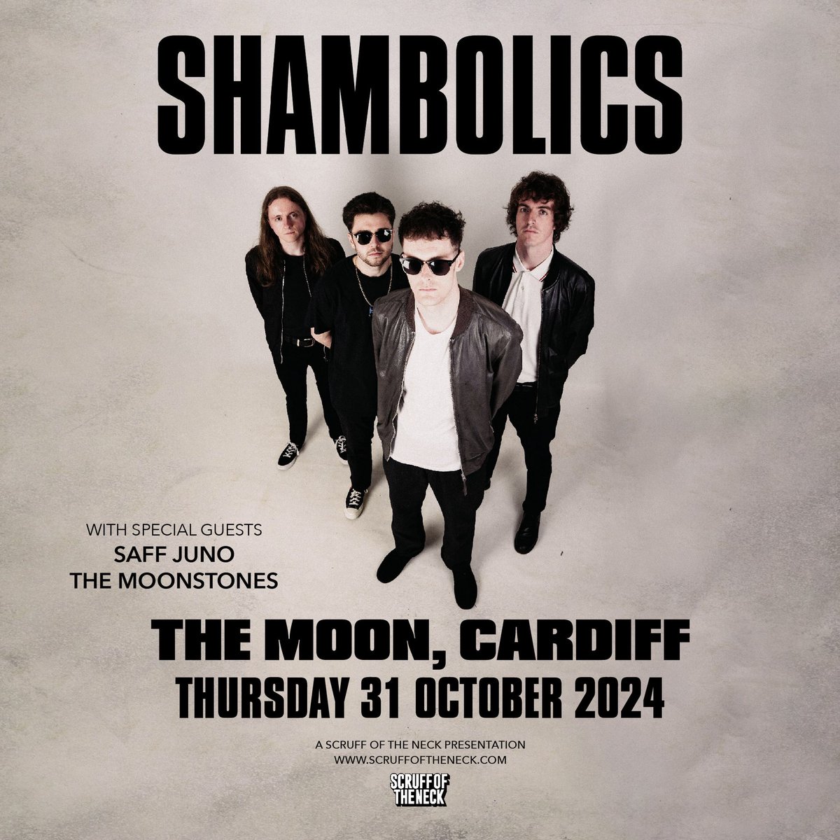 We are joining the amazing <a href="/shambolicsmusic/">Shambolics</a> on the 31st of October. Playing at <a href="/TheMoonCardiff/">The Moon Cardiff 🎟️SUPPORT YR LOCAL MUSIC VENUE</a> 
We can’t wait for this one, grab a ticket from our bio!!

We also have another announcement tomorrow so keep an eye out 🍯 

<a href="/scruffoftheneck/">Scruff of the Neck</a> @scruffofthenecklive