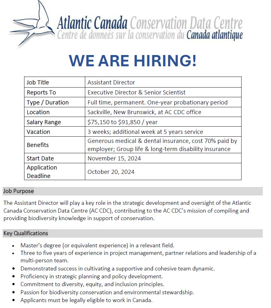 #Conservation #job helping lead Atlantic Canada Conservation Data Centre