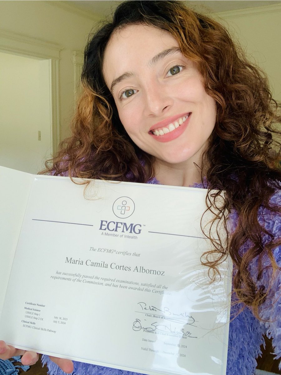 I’m so happy to finally be ECFMG certified! Huge thanks for all your support—this is also yours. ⁦<a href="/Camilojaimesc/">Camilo Jaimes</a>⁩ ⁦<a href="/SebGal1230/">Sebastian Gallo, MD</a>⁩ ValeriaPeña CamiloCalixto