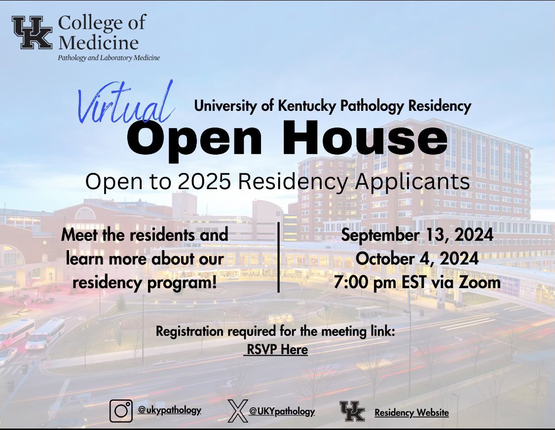 UKYpathology (@ukypathology) on Twitter photo We are hosting our 2nd virtual open house for prospective applicants to learn more about our pathology residency and our department <a href="/UK_HealthCare/">UK HealthCare</a>
We are excited to meet you you all!
Please sign up using forms.office.com/r/q3B5YwCzQZ
<a href="/MatchToPath/">MatchToPath</a> <a href="/Path_SIG/">Virtual Pathology Student Interest Group</a> #Match2025 #PathMatch25 We are hosting our 2nd virtual open house for prospective applicants to learn more about our pathology residency and our department <a href="/UK_HealthCare/">UK HealthCare</a>
We are excited to meet you you all!
Please sign up using forms.office.com/r/q3B5YwCzQZ
<a href="/MatchToPath/">MatchToPath</a> <a href="/Path_SIG/">Virtual Pathology Student Interest Group</a> #Match2025 #PathMatch25