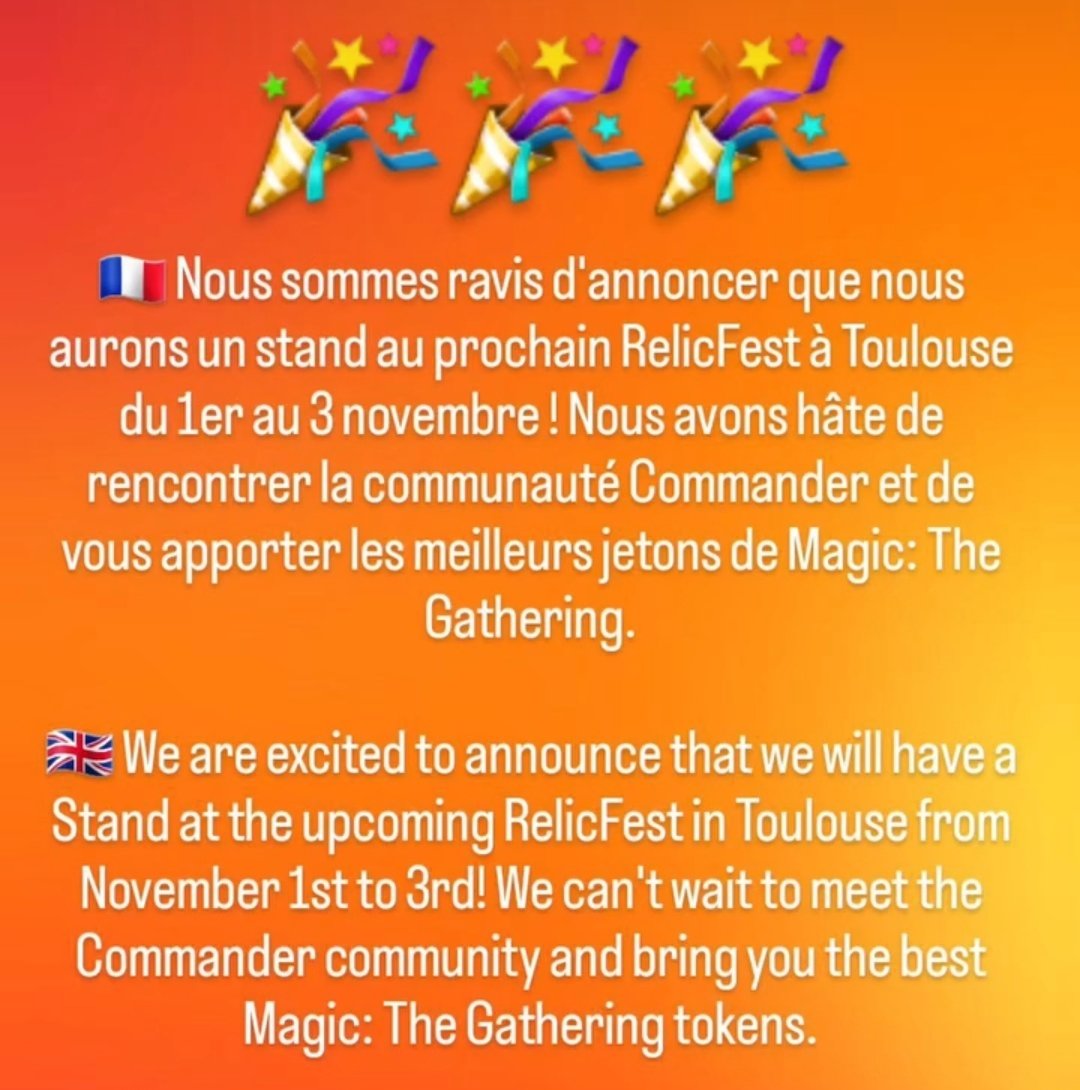 Hello <a href="/RelicTcg/">Relic TCG</a> 😁

#MTG #Commander #RelicFest #MagicTheGathering #November #Toulouse