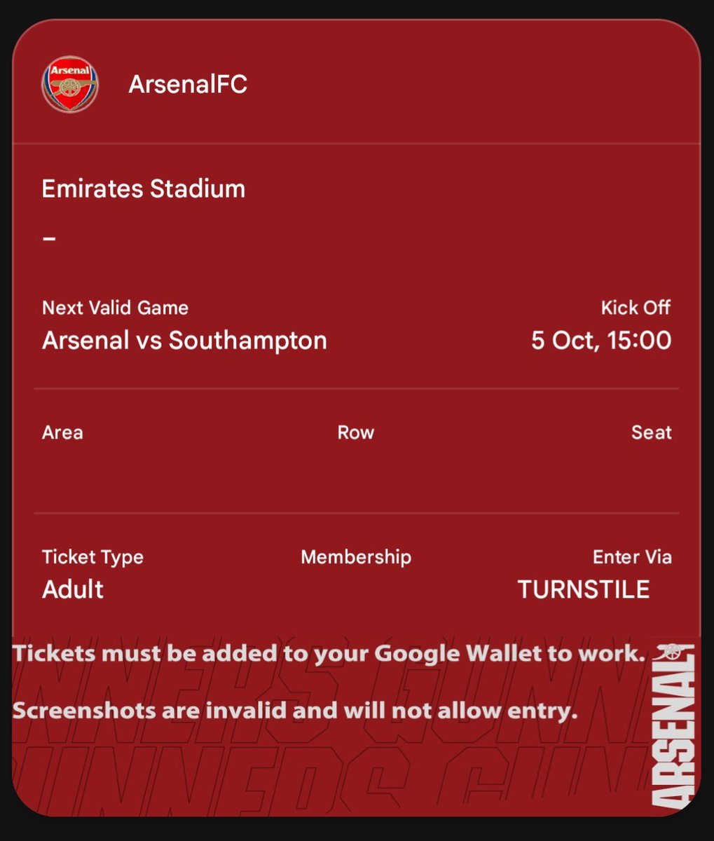🚨COMPETITION TIME!🚨

Two tickets for <a href="/Arsenal/">Arsenal</a> v <a href="/SouthamptonFC/">Southampton FC</a> in the <a href="/premierleague/">Premier League</a> up for grabs!

To be in with a chance, all you have to do is:

✅FOLLOW
✅LIKE
✅REPOST
✅ COMMENT WITH YOUR SCORE PREDICTION

Closes 5pm Friday October 4.
Tickets will be sent as PDFs.

🤞