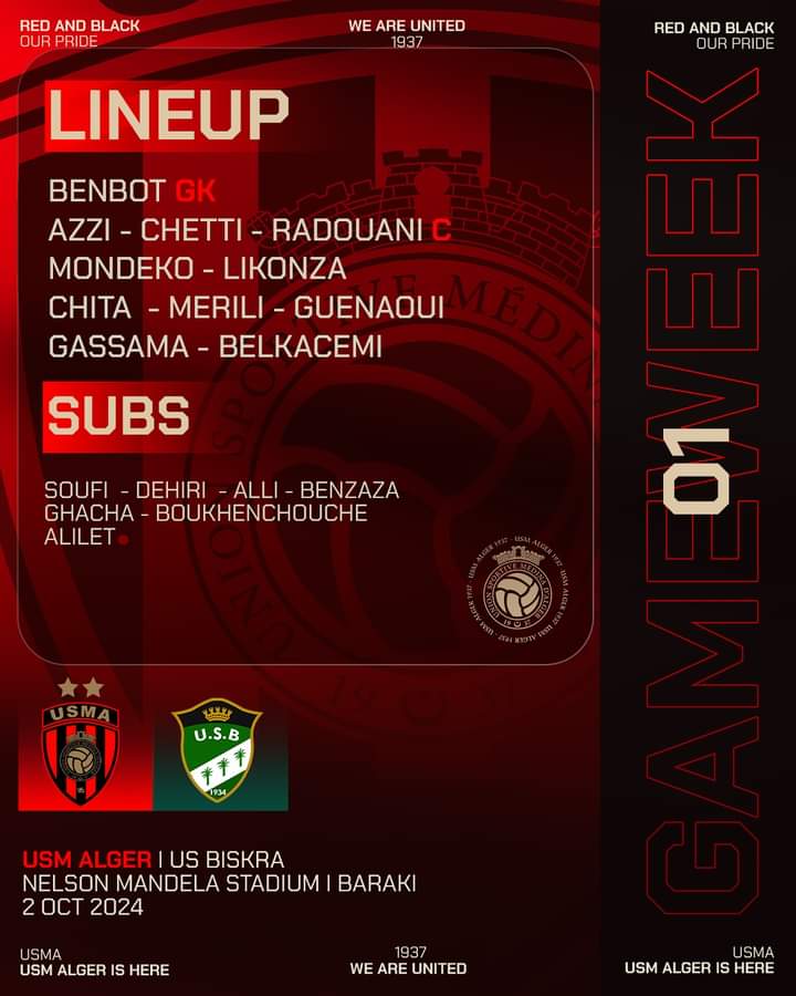USMAXtra's tweet photo. 📋 Le XI titulaire !

#Ligue1DZ J1 #USMAUSB https://t.co/duye083cAA