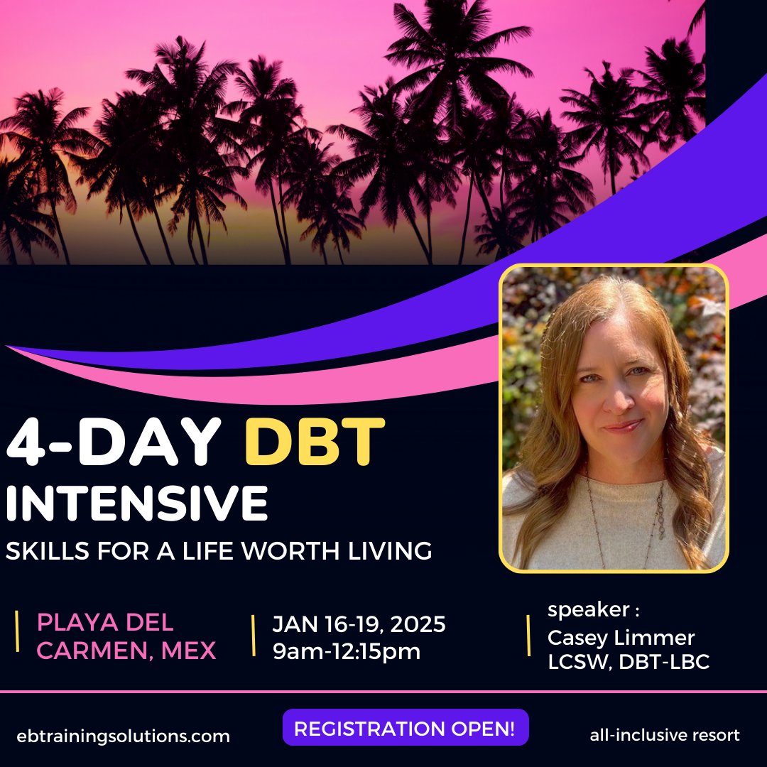 Grab your spot while they last! Join us in beautiful Playa del Carmen for a 4-Day DBT Intensive worth 12 CEs. We train daily till 12:15pm so afternoons are yours!⁠
⁠
ebtrainingsolutions.com/event/2025-01-…⁠
⁠
⁠