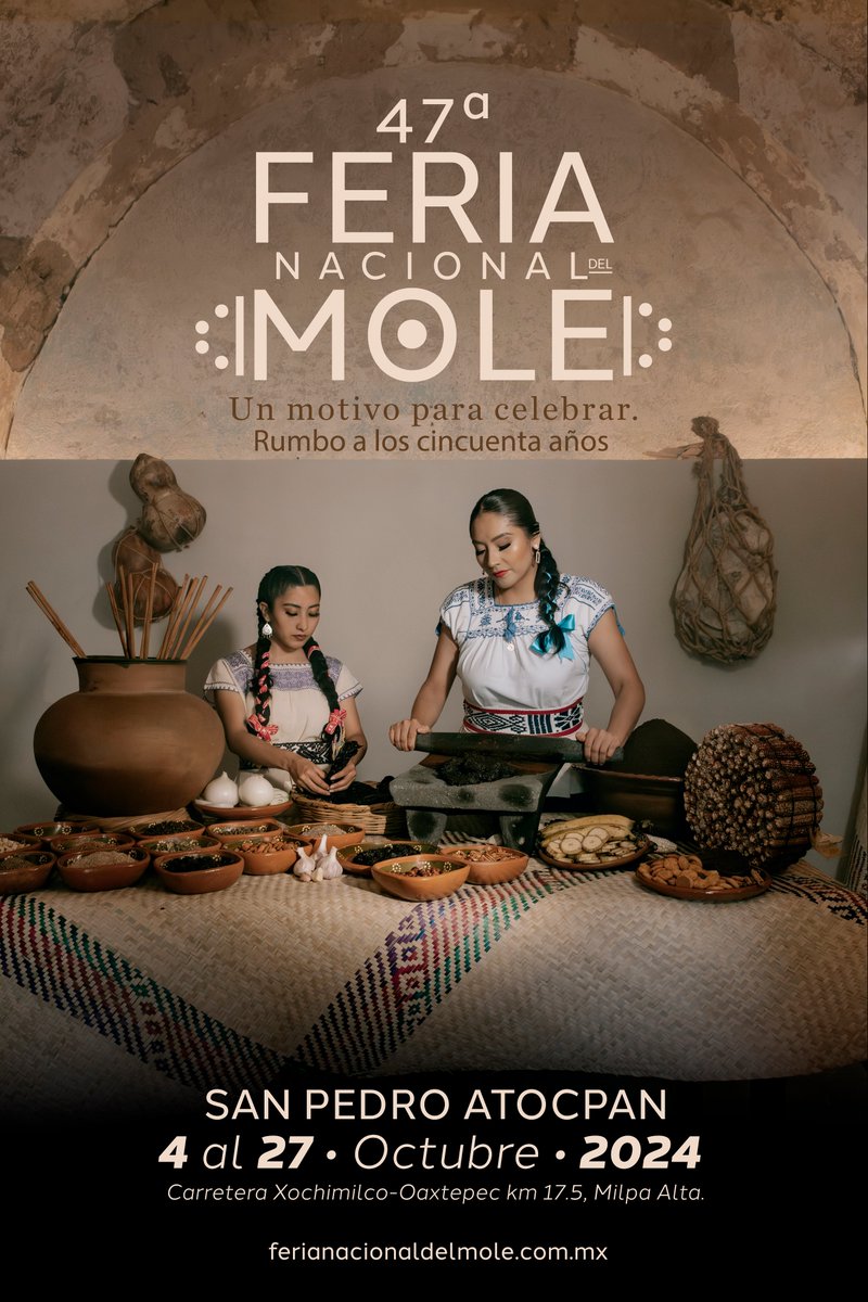 CulturaCiudadMx's tweet photo. #CulturaRecomienda | ¡Prepárate para una experiencia única en la “XLVII Feria Nacional del Mole 2024”! A partir del 4 de octubre, San Pedro Atocpan, en la alcaldía Milpa Alta, te espera para celebrar 47 años de tradición culinaria. Ven y disfruta de una amplia variedad de moles, desde el clásico rojo y verde hasta el exótico pipián y almendrado, acompañados de pollo, guajolote o conejo. Además, habrá artesanías y actividades para toda la familia. 

Del 4 al 27 de octubre | San Pedro Atocpan, carretera Xochimilco-Oaxtepec km 17.5, Milpa Alta | 12 horas

#EntradaLibre

Para más información, consulta el siguiente enlace: https://t.co/OeypU7Y5x4

@GobMilpaAlta