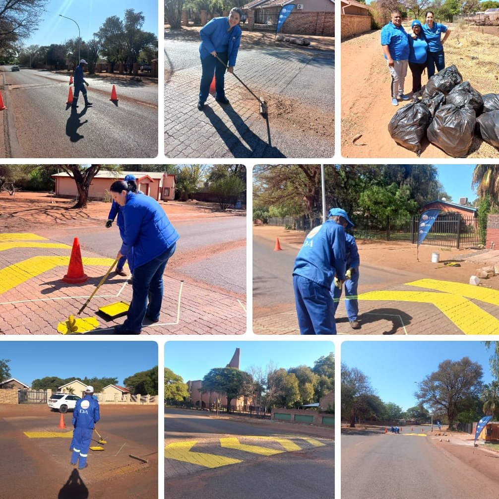 DA_NCape's tweet photo. 🖌️🧹Cllr Henriette du Plessis and Cllr Abraham Eilerd led a clean-up in #Kathu and also carried on with the #Gamagara road safety project that entails painting speedbumps. 

#DAatWork https://t.co/NI58hBEYQB
