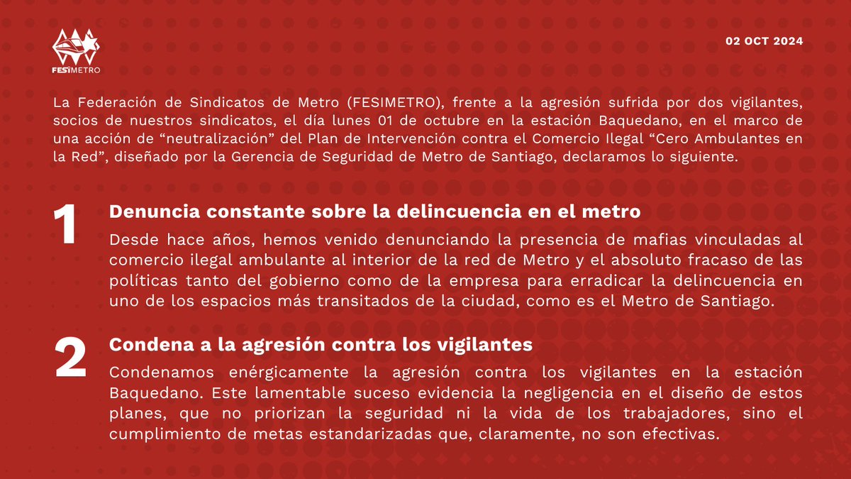Federación de Sindicatos de Metro tweet media